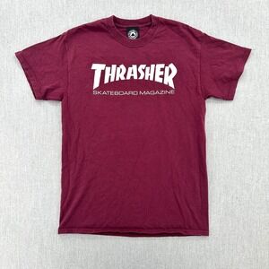 Thrasher T-Shirt Mens Medium Maroon Skateboard Magazine Graphic Short Sleeve